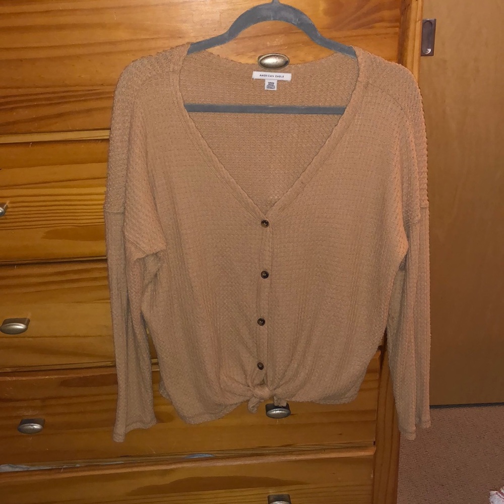 Tan American Eagle Button Sweater